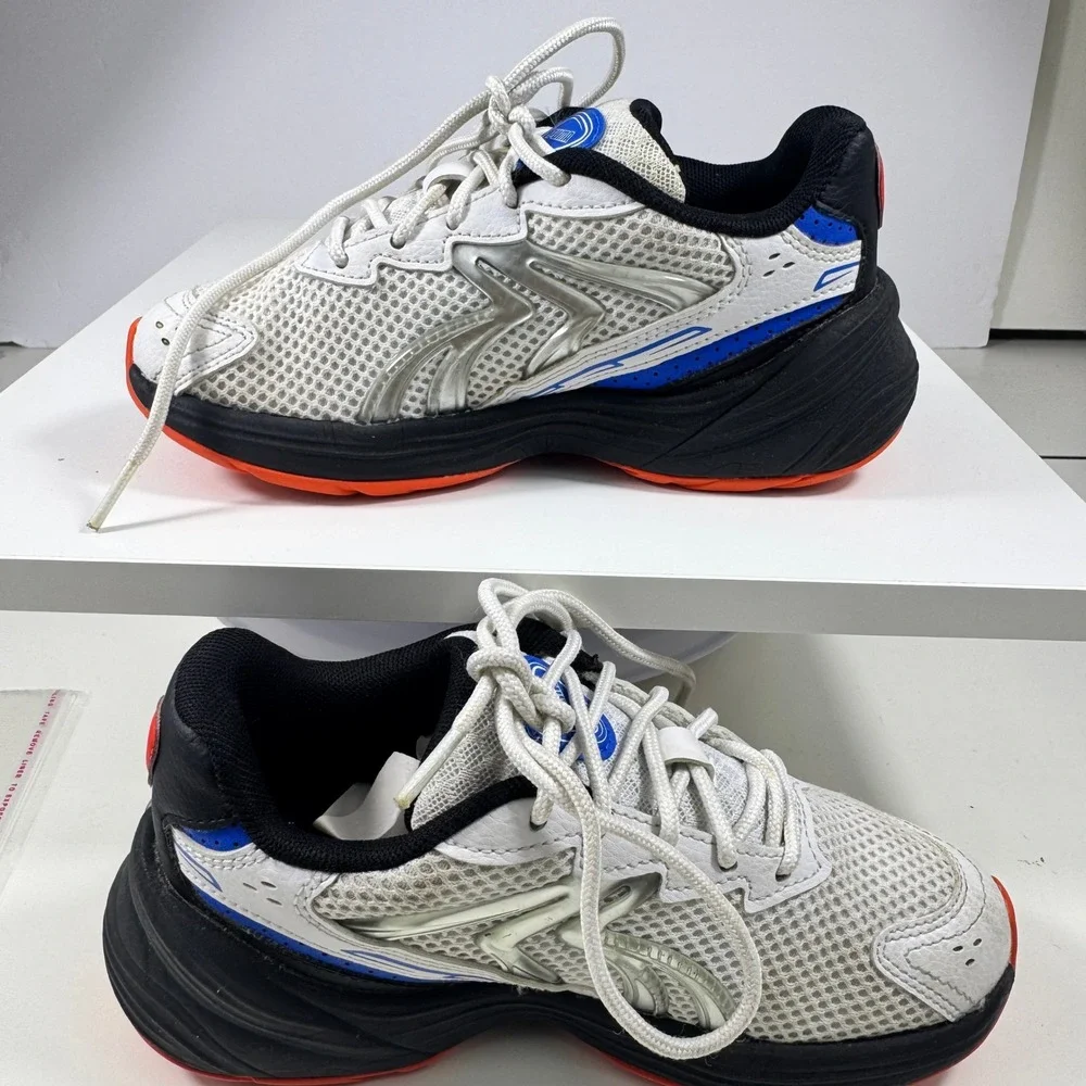 Puma Inverse Sneakers Kids Size 1C White Blue Orange 404254-01 Chunky Mesh Shoes